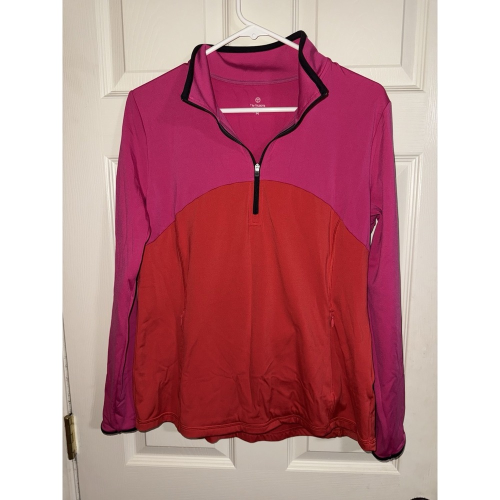 Talbots Womens Pink Colorblock Quarter Zip Pullover Active‎ Casual M